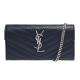 YSL MONOGRAM系列V字縫線魚子醬牛皮銀色LOGO暗釦手拿長夾(藏藍_附肩背鍊帶) product thumbnail 1