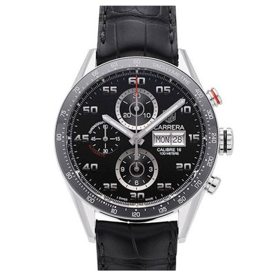 TAG HEUER 豪雅 CARRERA 系列機械計時數字皮帶款x黑43mm