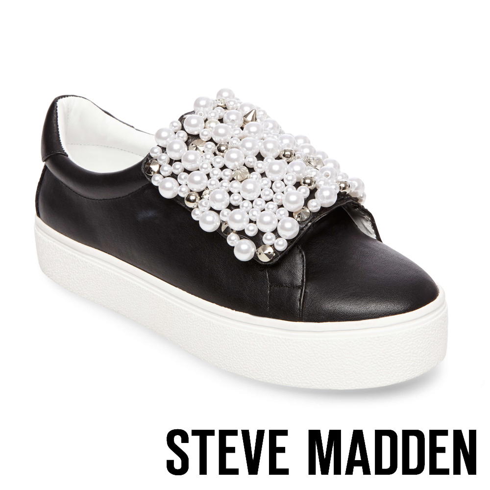 STEVE MADDEN-LION 珍珠鉚釘鑲嵌厚底懶人鞋-黑色