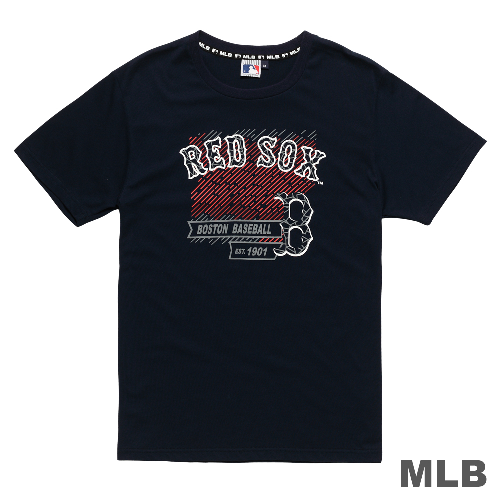 MLB-波士頓紅襪隊切割條紋印花T恤-深藍 (男)
