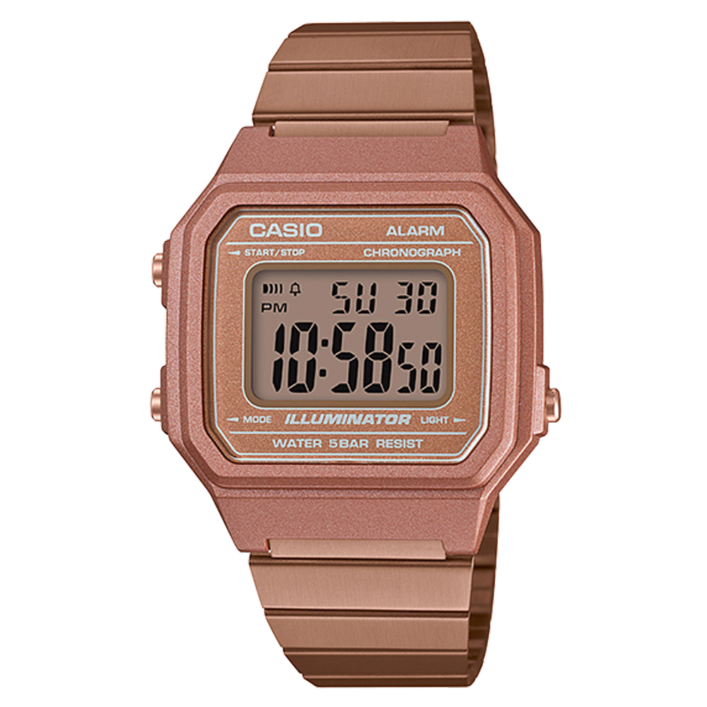 CASIO 復古文青風大型數字數位錶(B-650WC-5)玫瑰金色41.2mm