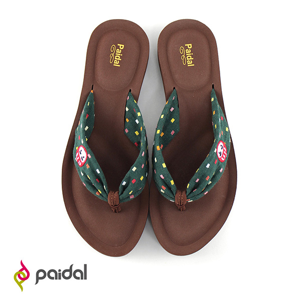 Paidal夏夜祭典不倒翁布綁帶厚底氣墊美型拖-綠