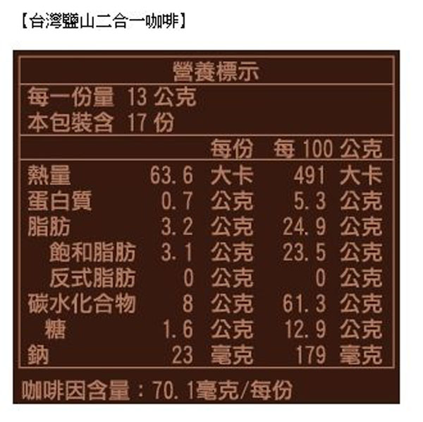 台灣鹽山咖啡禮盒4入組(二合一*2盒/入)