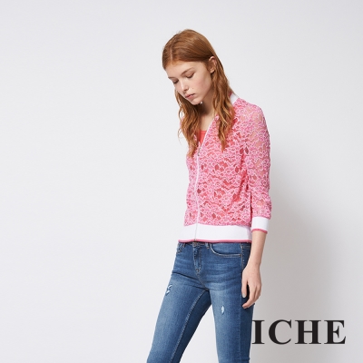 ICHE 衣哲 粉嫩精緻蕾絲雕花拼接造型外套 兩色