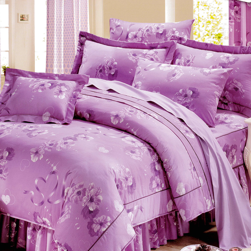 RODERLY花嫁系列-精梳純棉 兩用被床罩組 雙人八件式-戀紫花香
