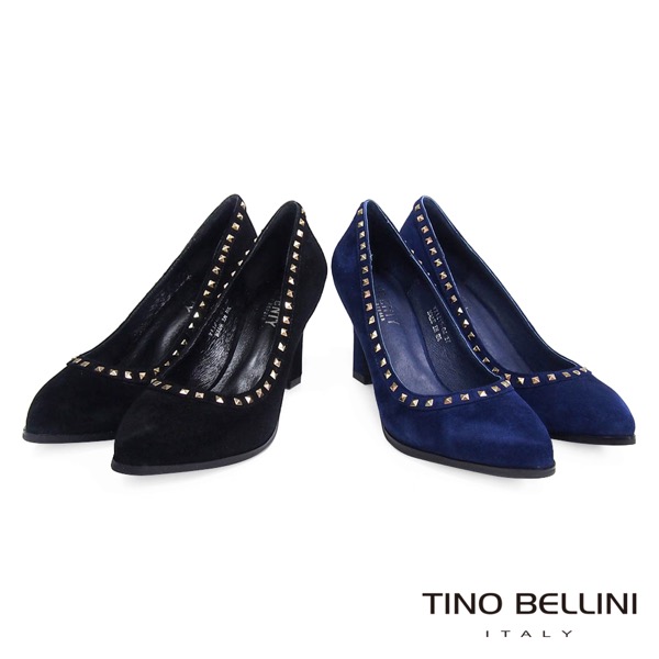 Tino Bellini 個性時髦鉚釘鑲嵌跟鞋_藍