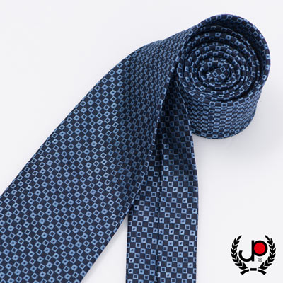 極品西服 時尚Teflon防潑水100%絲格紋領帶_ 藍細格(YT5036)