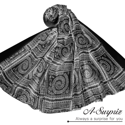 A-Surpriz 神秘古挨及圖紋巴黎紗圍巾(率性黑)