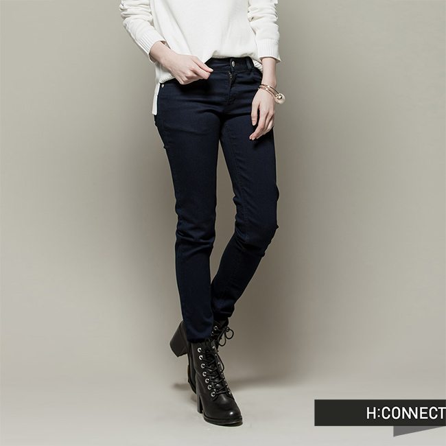 H:CONNECT 韓國品牌 女裝 - 素面丹寧修身牛仔褲 - 深藍(快)