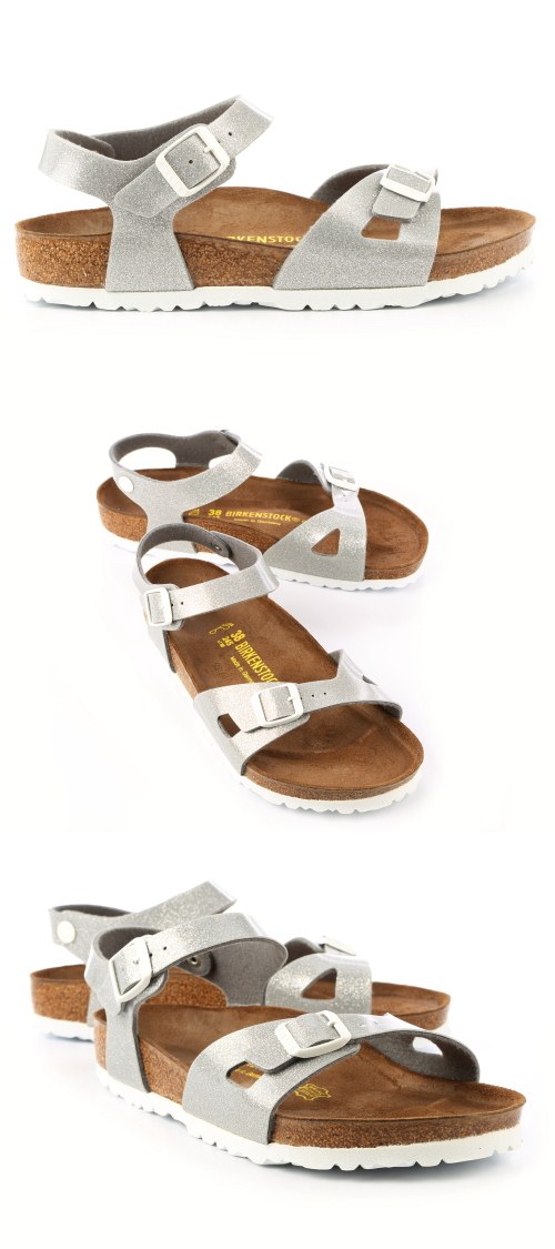 勃肯BIRKENSTOCK831781。里約單片交叉繞踝涼鞋(亮面粉銀)