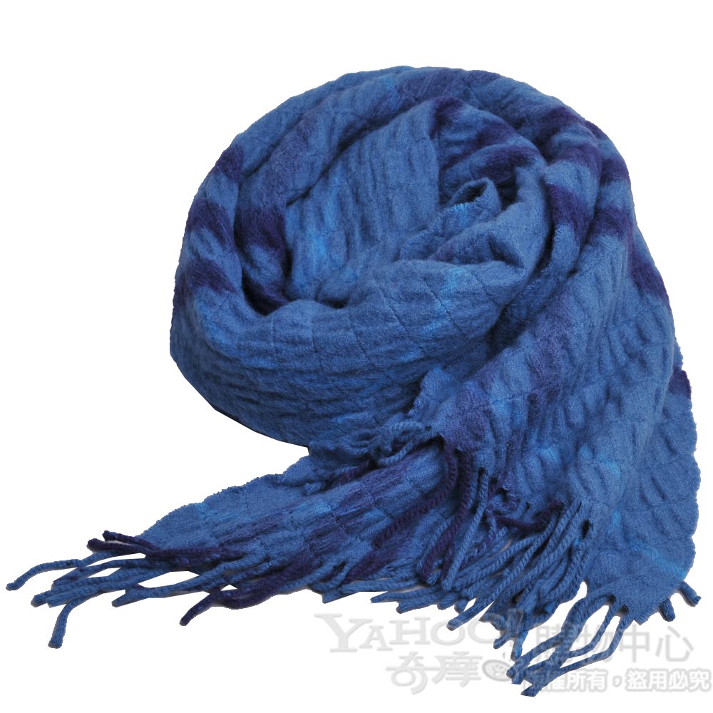 BURBERRY 經典格紋皺皺菱格紋混喀什米爾羊毛圍巾(藍)