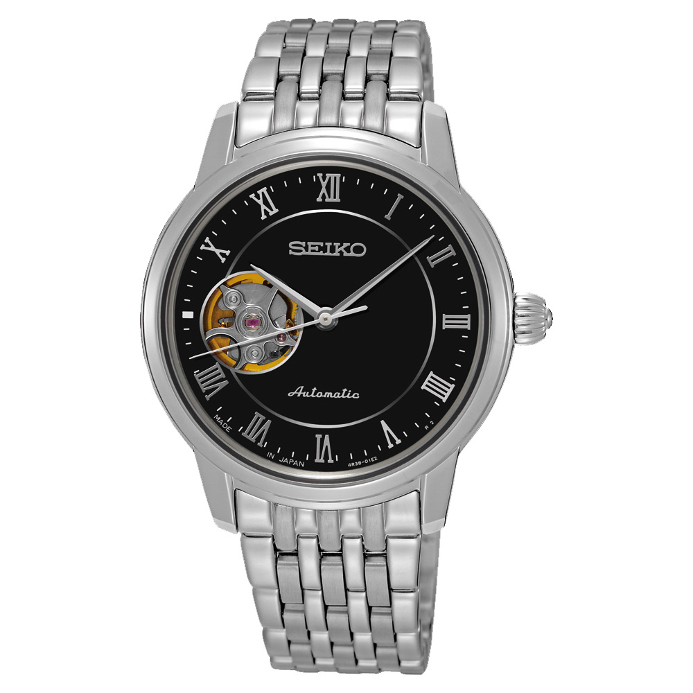 SEIKO Presage 羅馬時光開芯機械女錶(SSA855J1)-黑/34mm