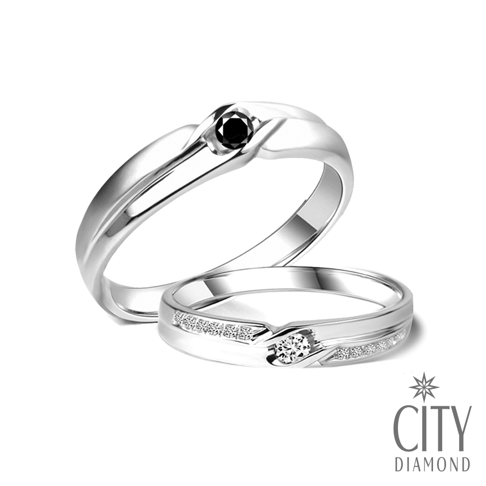 City Diamond 引雅 【黑色篇章】10分黑鑽石結婚對戒(白K)