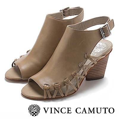 Vince Camuto 側邊編織魚口粗高跟涼鞋-灰色
