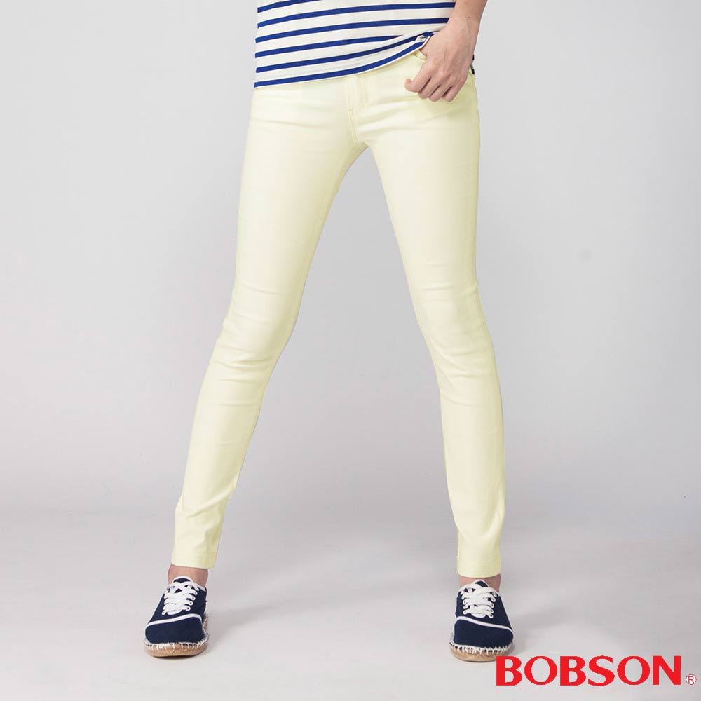 BOBSON 女款高腰強彈力小直筒褲(米黃8112-80)