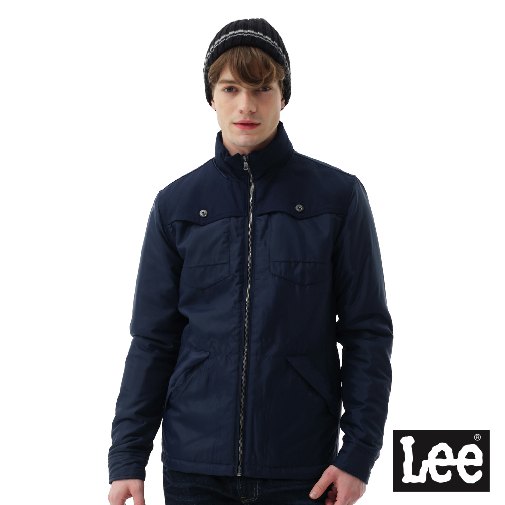 Lee 連帽可收式舖棉外套-男款-藍色