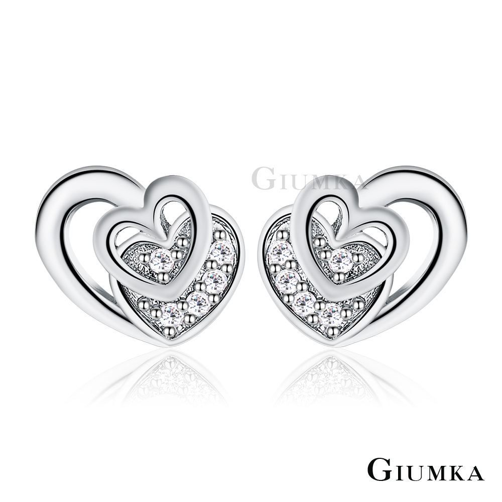 GIUMKA純銀耳環 心心相映心形針式耳環-銀色