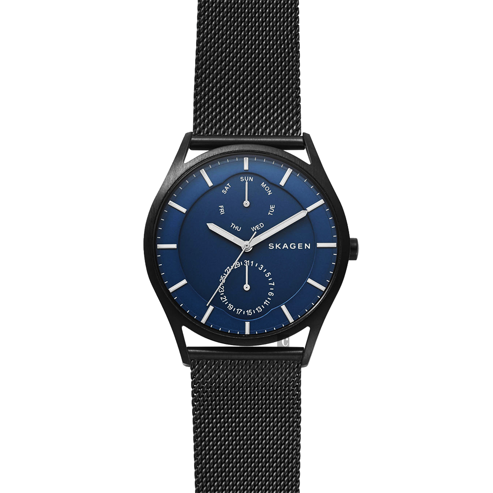 SKAGEN Holst 城市日曆時尚米蘭帶男錶-藍x鍍黑/40mm