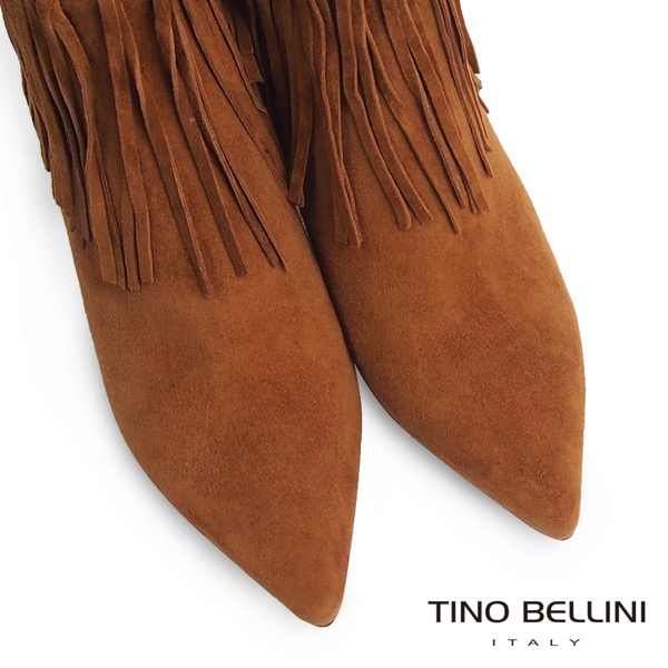 Tino Bellini 性感復刻風情流蘇高跟短靴_棕