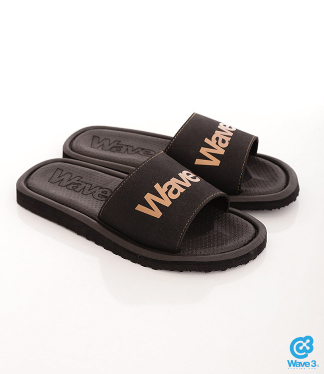 WAVE3【男】 台灣製 天鵝絨LOGO印刷一片拖鞋~黑