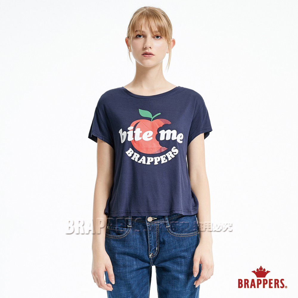 BRAPPERS 女款 蘋果圖案方形短袖上衣-藍