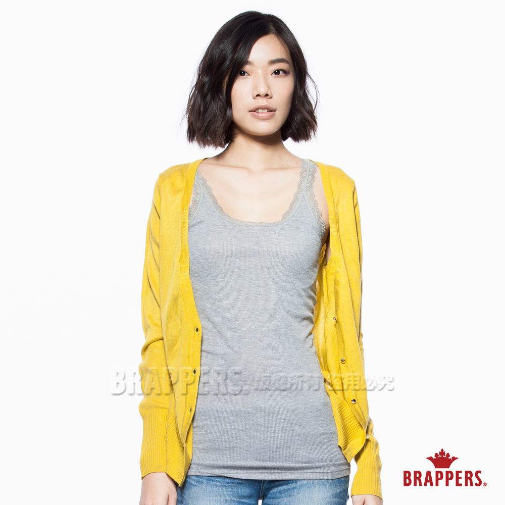 BRAPPERS 女款 V領金釦開襟長袖線衫-黃