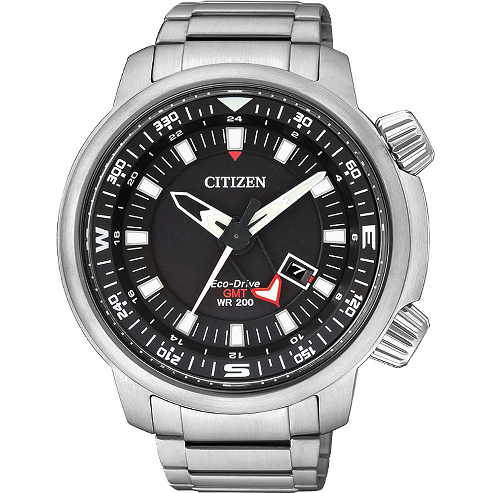 CITIZEN PROMASTER 光動能雙時區腕錶(BJ7081-51E)-黑/46mm