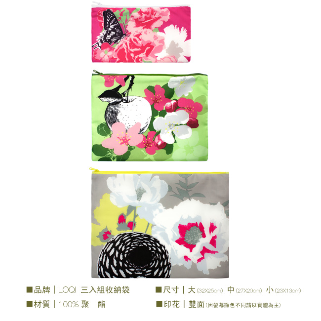 LOQI 三入收納袋│花ZPPR