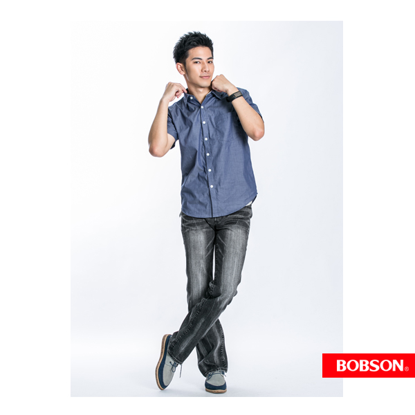 BOBSON 男款素面短袖襯衫(藍23000-53)