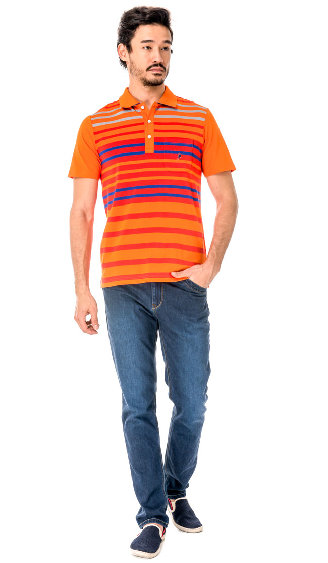 【hilltop山頂鳥】男款吸濕排汗抗UV彈性POLO衫S14MF5-橘