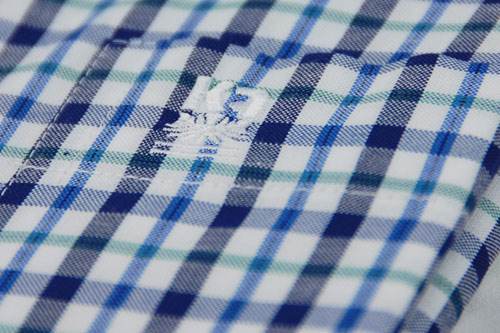 金‧安德森 藍綠白格窄版短袖襯衫