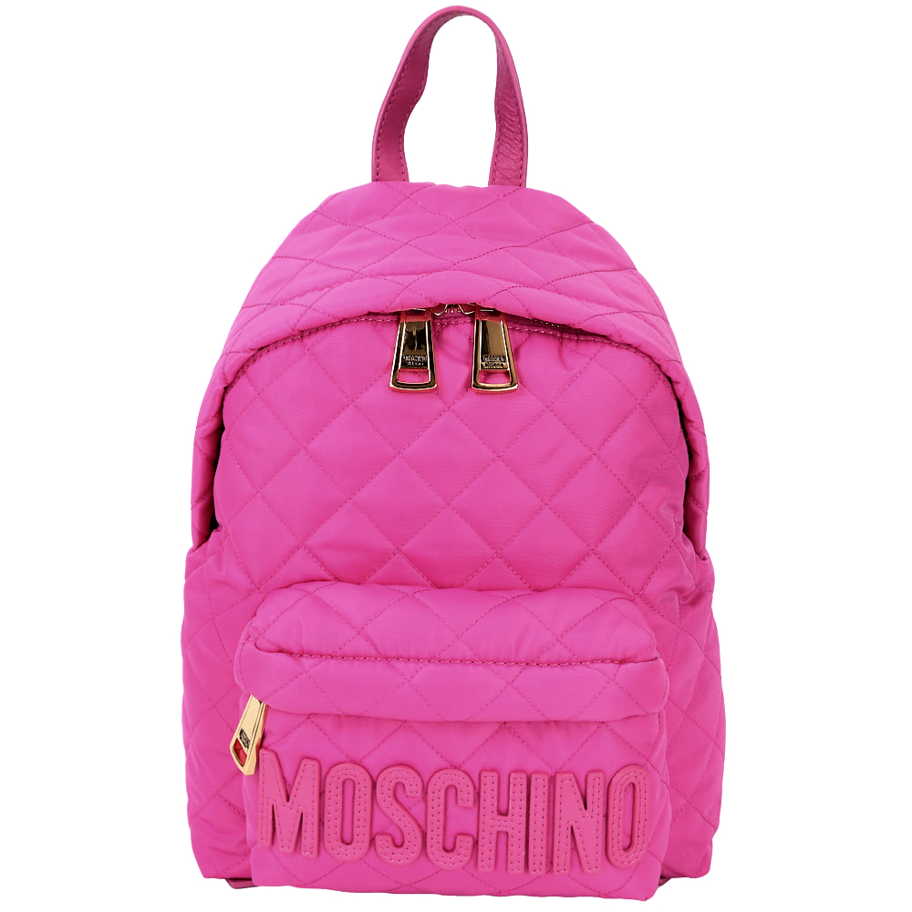 MOSCHINO 菱格車縫尼龍後背包(小/桃紅色)