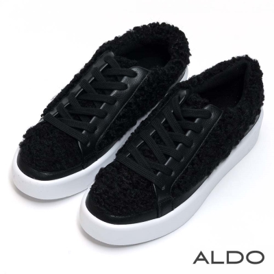 ALDO 原色毛茸茸異材質拼接綁帶休閒鞋~尊爵黑色