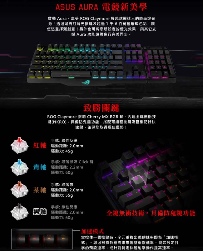 Asus 華碩 ROG Claymore 機械式電競鍵盤 (青軸)