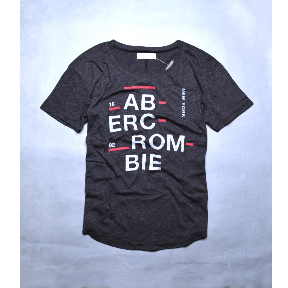 A&F Abercrombie & Fitch 字母印刷寬版休閒圓領短T-深灰