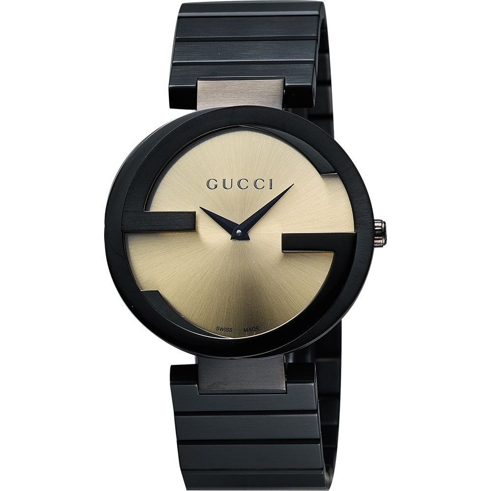 GUCCI Interlocking-G 時尚元素腕錶-金xIP黑/37mm