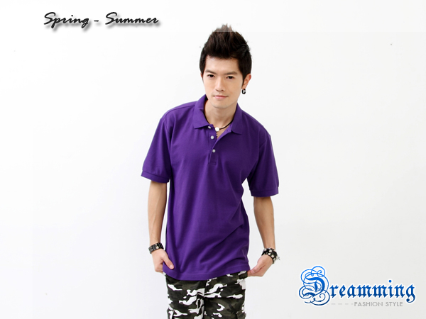 Dreamming 美式素面網眼短袖POLO衫-深紫/淺紫(二色)