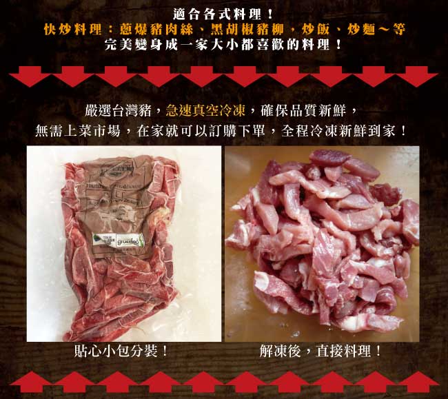 約克街肉鋪 台灣國產嚴選前腿肉絲1000公克(250G/包/4包）