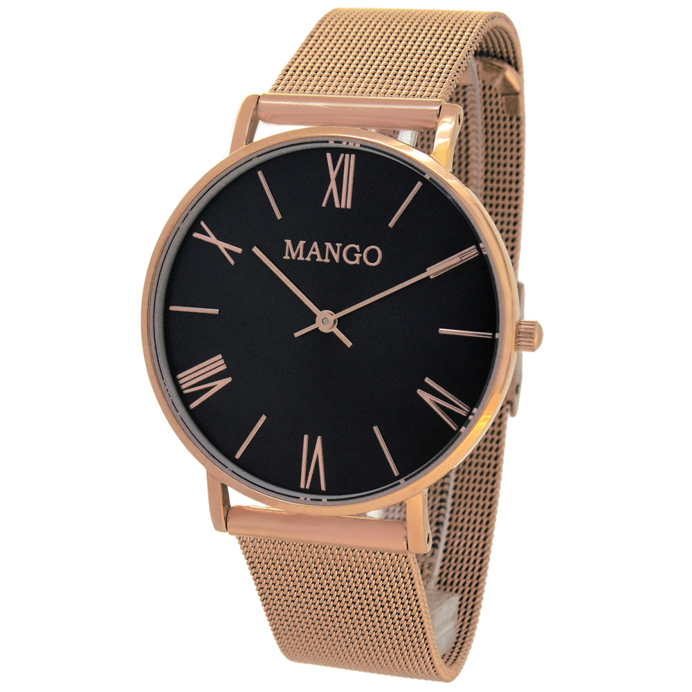 MANGO 絃樂獨奏時尚米蘭手錶(MA6715L-55R)-黑x玫瑰金/37mm