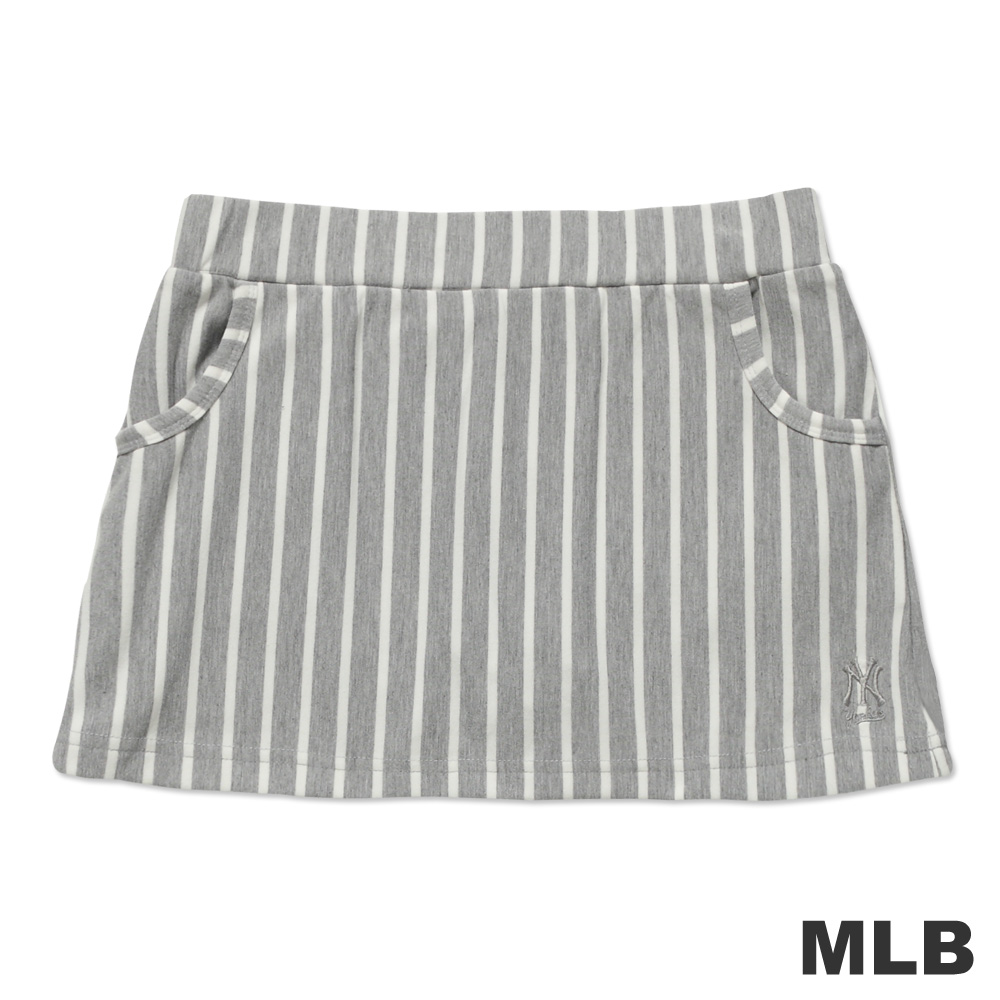MLB-紐約洋基隊繡花條紋休閒短裙-麻灰(女)