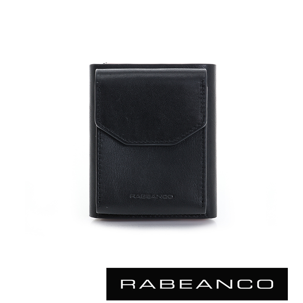 RABEANCO 摩登時尚信封零錢層設計撞色短夾 鋼琴黑