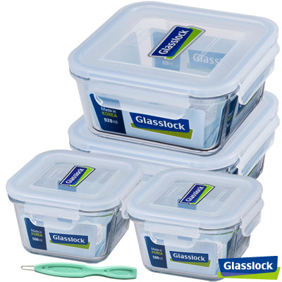 Glasslock強化玻璃微波保鮮盒 - 藍色假期5件組