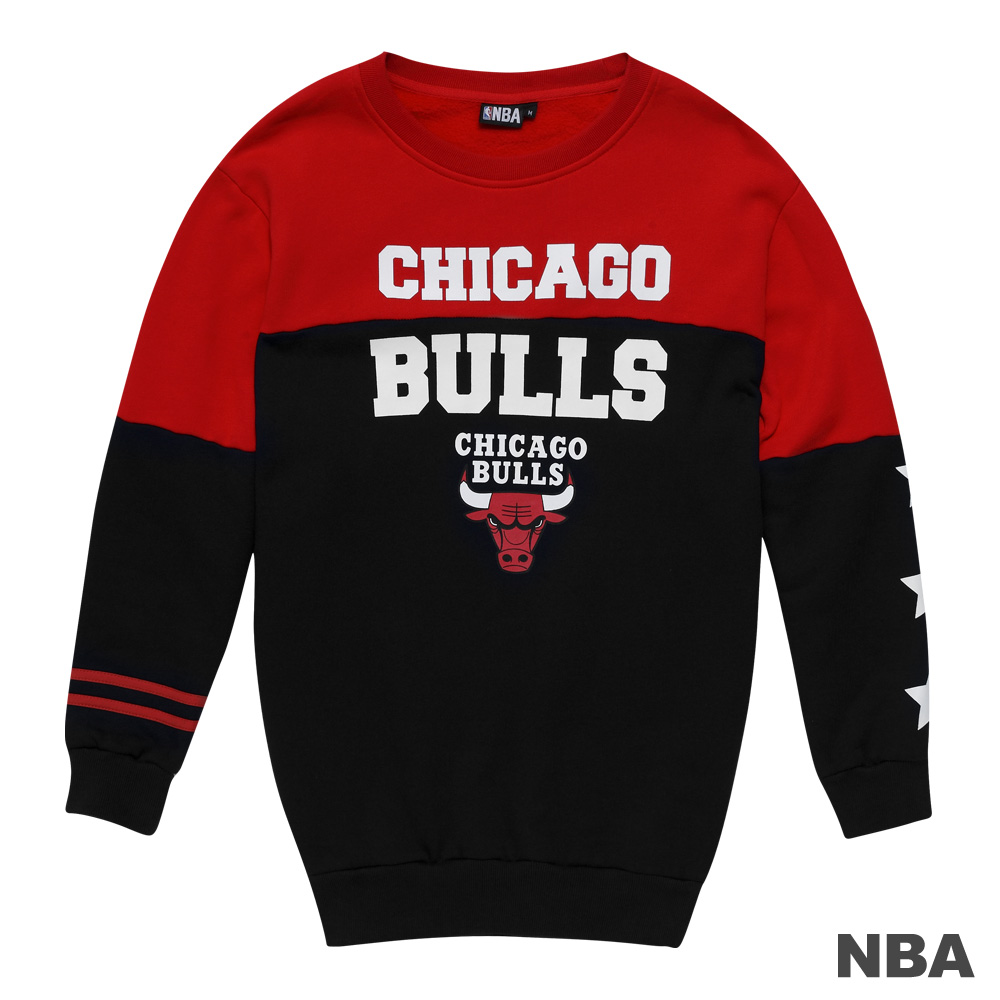 NBA-芝加哥公牛隊撞色印花圓領長版T恤-黑色(女)