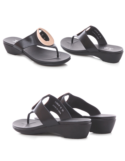 TAS 金屬圓飾寬帶夾腳拖鞋-經典黑