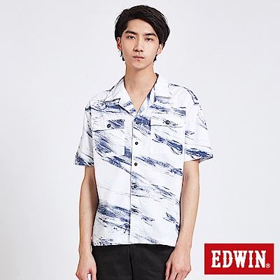 EDWIN 築地系列魚拓印花短袖襯衫-男-白色