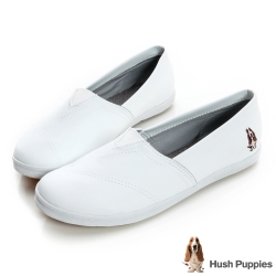 Hush Puppies 熱銷基本款★咖啡紗皮質懶人鞋-白色