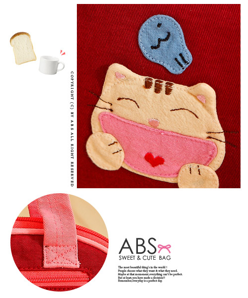 ABS貝斯貓 - HAHA開心貓咪拼布包 小型肩提包88-183 - 活力紅