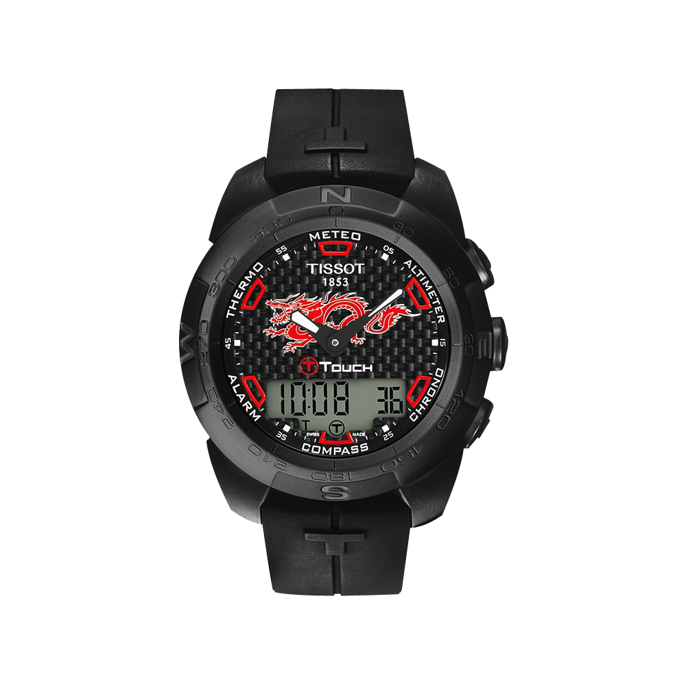 TISSOT 天梭 官方授權 T-touch 龍年紀念碳纖維【鈦】限定腕錶-43mm T0134204720101