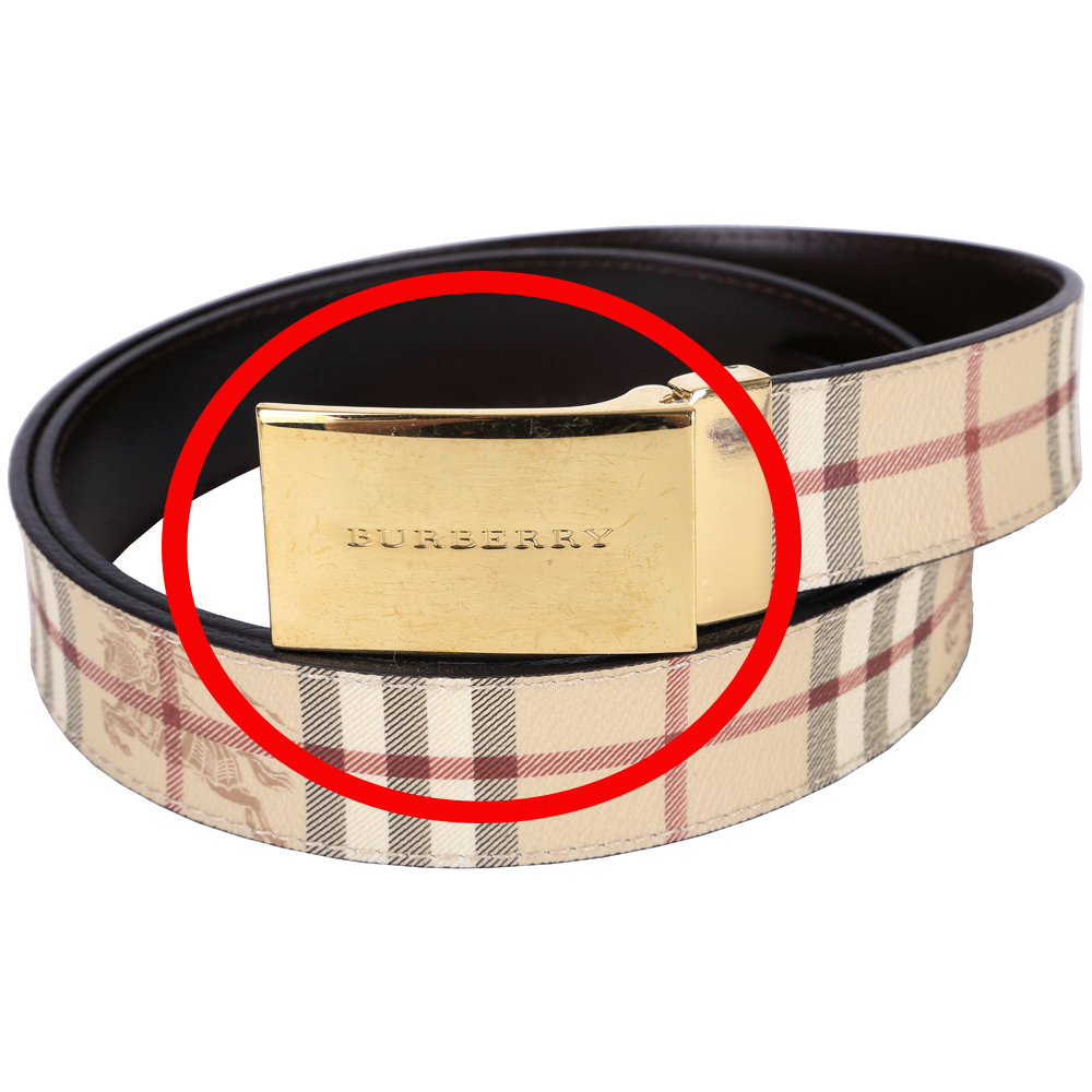 BURBERRY 咖啡色經典騎士格紋皮帶(展示品)