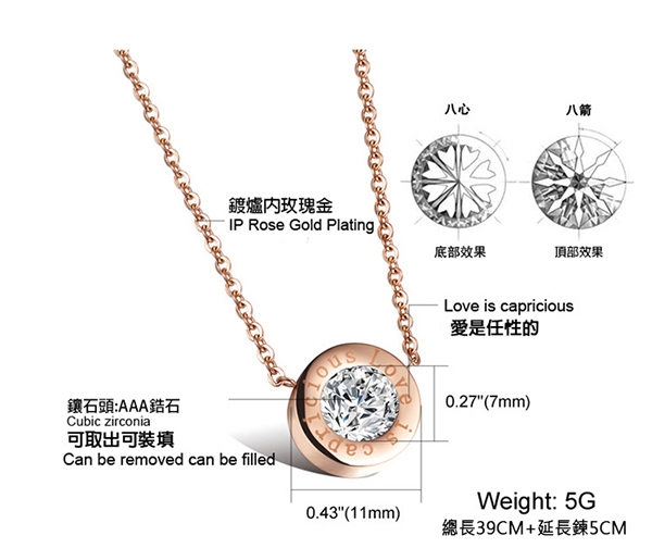 JINCHEN 白鋼可換鑽項鍊-玫瑰金